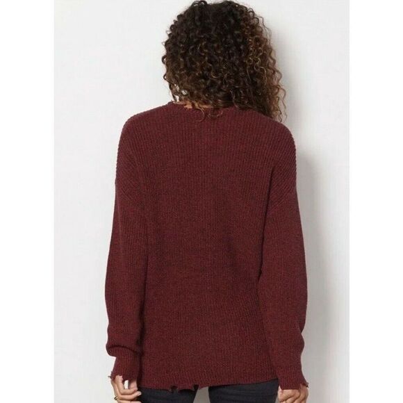 Pistola Distressed Cotton Crew Neck Pullover Sweater in Cherry Black Marl XL - Picture 3 of 11